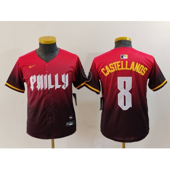 Youth Philadelphia Phillies #8 Nick Castellanos Red Red 2024 City Connect Limited Jersey - Ujersey