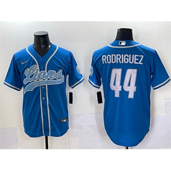 Men's Detroit Lions #44 Malcolm Rodriguez Blue Cool Base Stitched Baseball Jersey - Ujersey