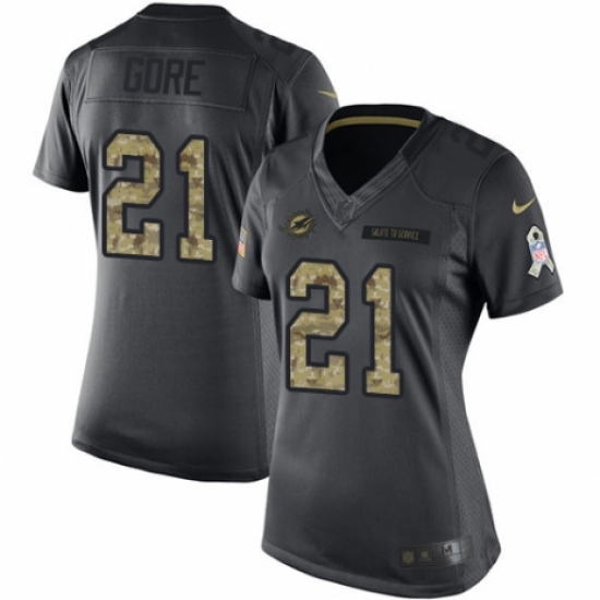 Women's Nike Miami Dolphins #21 Frank Gore Limited Black 2016 Salute to Service NFL Jersey - Ujersey