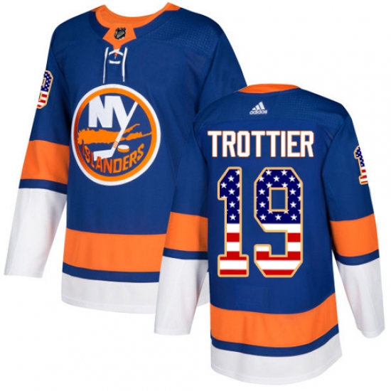 Men's Adidas New York Islanders #19 Bryan Trottier Authentic Royal Blue USA Flag Fashion NHL Jersey - Ujersey