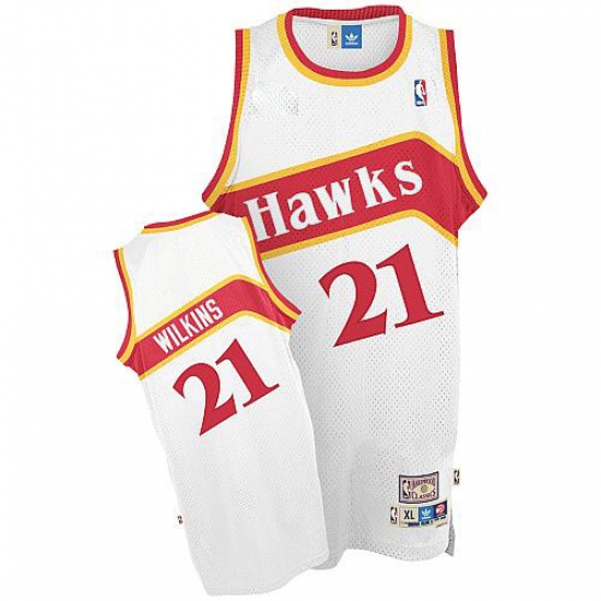 Men's Adidas Atlanta Hawks #21 Dominique Wilkins Authentic White Throwback NBA Jersey - Ujersey