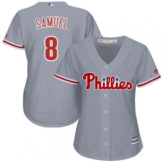 Women's Majestic Philadelphia Phillies #8 Juan Samuel Replica Grey Road Cool Base MLB Jersey - Ujersey