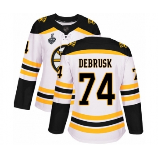 Women's Boston Bruins #74 Jake DeBrusk Authentic White Away 2019 Stanley Cup Final Bound Hockey Jersey - Ujersey