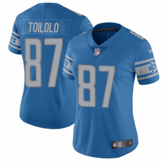 Women's Nike Detroit Lions #87 Levine Toilolo Blue Team Color Vapor Untouchable Elite Player NFL Jersey - Ujersey