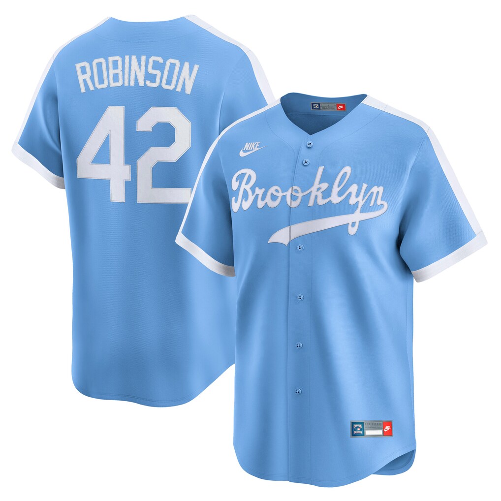 Men's Brooklyn Dodgers Jackie Robinson Nike Light Blue Cooperstown Collection Limited Jersey - Ujersey