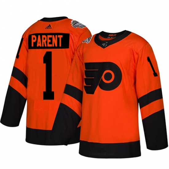 Men's Adidas Philadelphia Flyers #1 Bernie Parent Orange Authentic 2019 Stadium Series Stitched NHL Jersey - Ujersey