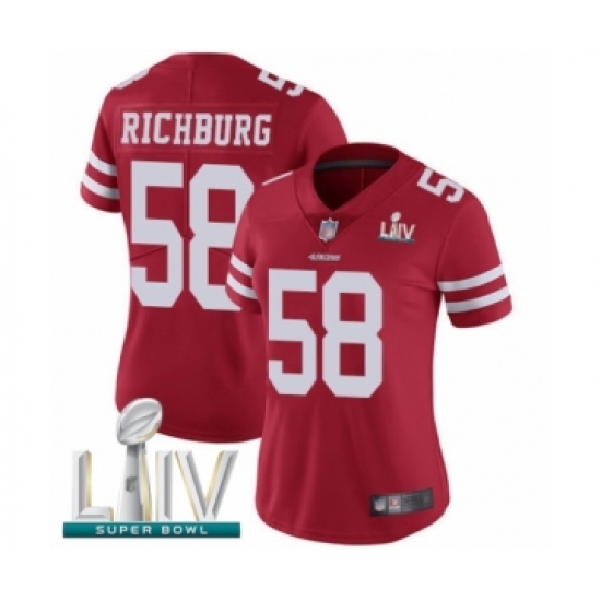 Women's San Francisco 49ers #58 Weston Richburg Red Team Color Vapor Untouchable Limited Player Super Bowl LIV Bound Football Jersey - Ujersey