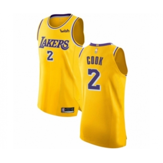 Men's Los Angeles Lakers #2 Quinn Cook Authentic Gold Basketball Jersey - Icon Edition - Ujersey