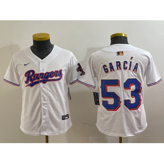 Youth Texas Rangers #53 Adolis Garcia White 2024 Gold Collection Limited Cool Base Jersey - Ujersey