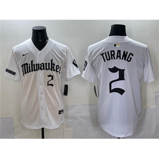 Men's Milwaukee Brewers #2 Brice Turang White 'Gothic 414 Shadows Edition' Vapor Premier Limited Stitched Jersey - Ujersey