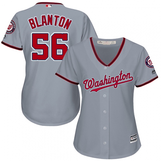 Women's Majestic Washington Nationals #56 Joe Blanton Authentic Grey Road Cool Base MLB Jersey