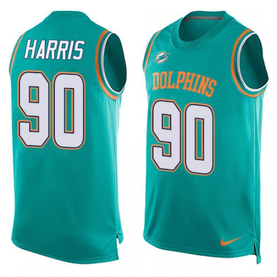 Men's Nike Miami Dolphins #90 Charles Harris Limited Aqua Green Player Name & Number Tank Top NFL Jersey - Ujersey