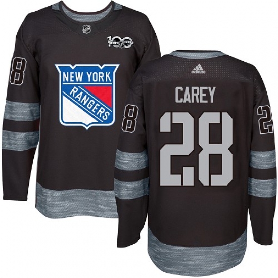 Men's Adidas New York Rangers #28 Paul Carey Authentic Black 1917-2017 100th Anniversary NHL Jersey - Ujersey