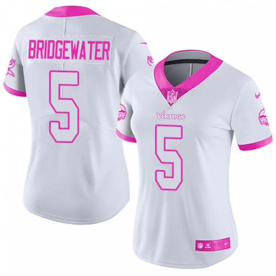 Women's Nike Minnesota Vikings #5 Teddy Bridgewater Limited White/Pink Rush Fashion NFL Jersey - Ujersey