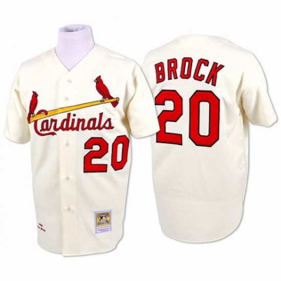Men's Mitchell and Ness St. Louis Cardinals #20 Lou Brock Replica Cream Throwback MLB Jersey - Ujersey