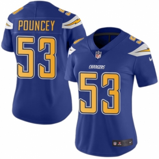 Women's Nike Los Angeles Chargers #53 Mike Pouncey Limited Electric Blue Rush Vapor Untouchable NFL Jersey - Ujersey