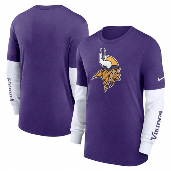 Men's Minnesota Vikings Heather Purple Slub Fashion Long Sleeve T Shirt - Ujersey