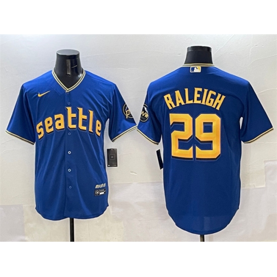Men's Seattle Mariners #29 Cal Raleigh Royal City Connect Cool Base Stitched Baseball Jersey - Ujersey