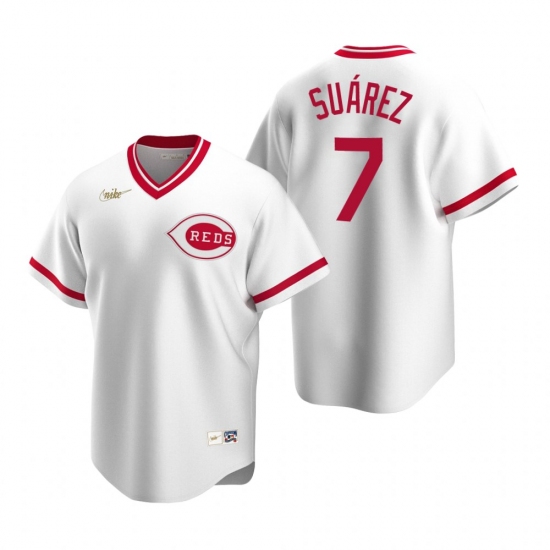 Men's Nike Cincinnati Reds #7 Eugenio Suarez White Cooperstown Collection Home Stitched Baseball Jersey - Ujersey