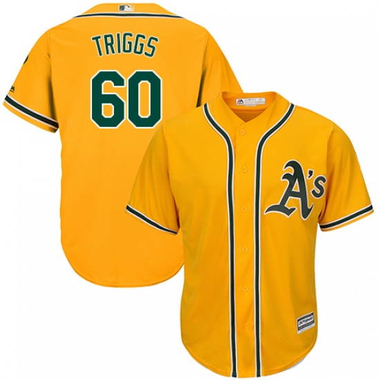 Men's Majestic Oakland Athletics #60 Andrew Triggs Replica Gold Alternate 2 Cool Base MLB Jersey - Ujersey