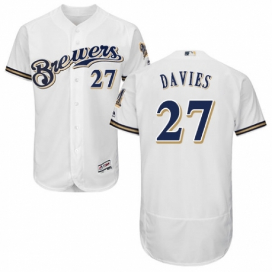 Men's Majestic Milwaukee Brewers #27 Zach Davies Navy Blue Alternate Flex Base Authentic Collection MLB Jersey