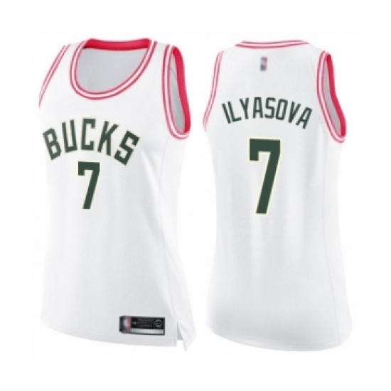 Women's Milwaukee Bucks #7 Ersan Ilyasova Swingman White Pink Fashion Basketball Jersey
