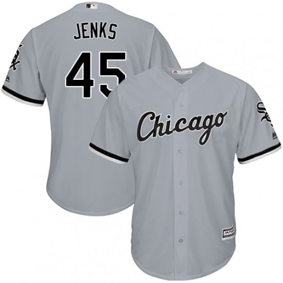 Men's Majestic Chicago White Sox #45 Bobby Jenks Replica Grey Road Cool Base MLB Jersey - Ujersey