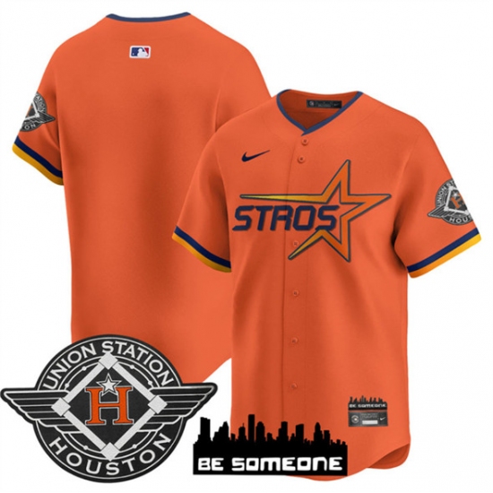 Men's Houston Astros Blank Orange 2025 City Connect Limited Stitched Baseball Jersey
