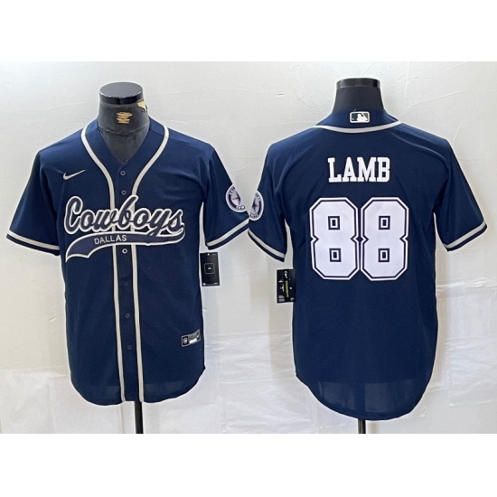 Men's Dallas Cowboys #88 CeeDee Lamb Navy Cool Base Stitched Baseball Jersey - Ujersey