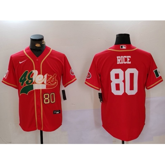 Men's San Francisco 49ers #80 Jerry Rice Red With Cool Base Stitched Baseball Jersey - Ujersey