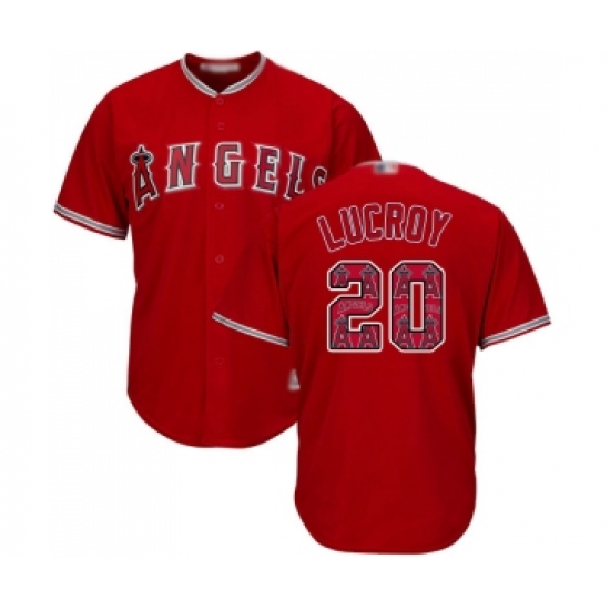 Men's Los Angeles Angels of Anaheim #20 Jonathan Lucroy Authentic Red Team Logo Fashion Cool Base Baseball Jersey - Ujersey
