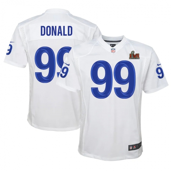 Youth Los Angeles Rams #99 Aaron Donald White Nike Royal Super Bowl LVI Patch Jersey - Ujersey