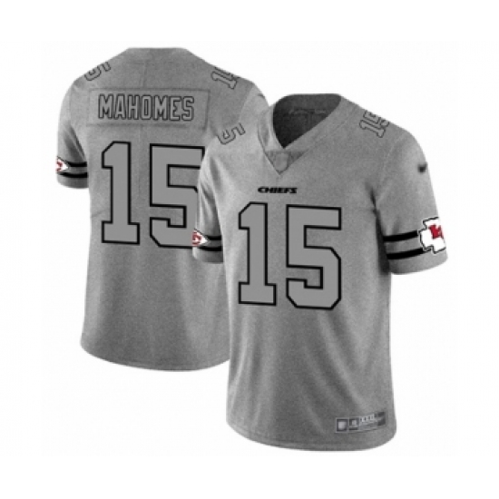 Men's Kansas City Chiefs #15 Patrick Mahomes II Limited Gray Team Logo Gridiron Football Jersey - Ujersey