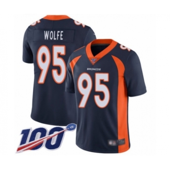 Men's Denver Broncos #95 Derek Wolfe Navy Blue Alternate Vapor Untouchable Limited Player 100th Season Football Jersey