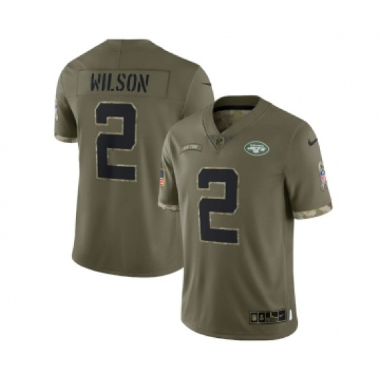 Men's New York Jets #2 Zach Wilson 2022 Olive Salute To Service Limited Stitched Jersey - Ujersey