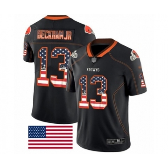 Men's Cleveland Browns #13 Odell Beckham Jr. Limited Black Rush USA Flag Football Jersey - Ujersey