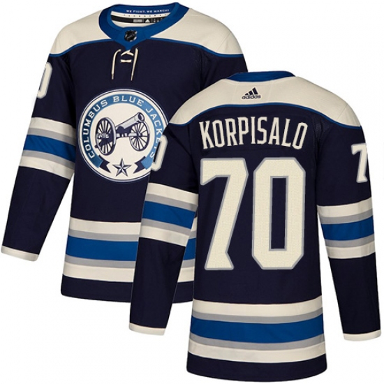 Men's Adidas Columbus Blue Jackets #70 Joonas Korpisalo Authentic Navy Blue Alternate NHL Jersey - Ujersey