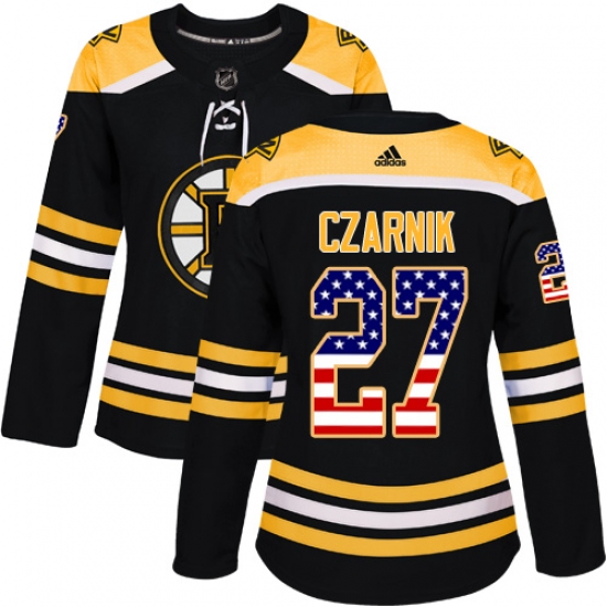 Women's Adidas Boston Bruins #27 Austin Czarnik Authentic Black USA Flag Fashion NHL Jersey - Ujersey