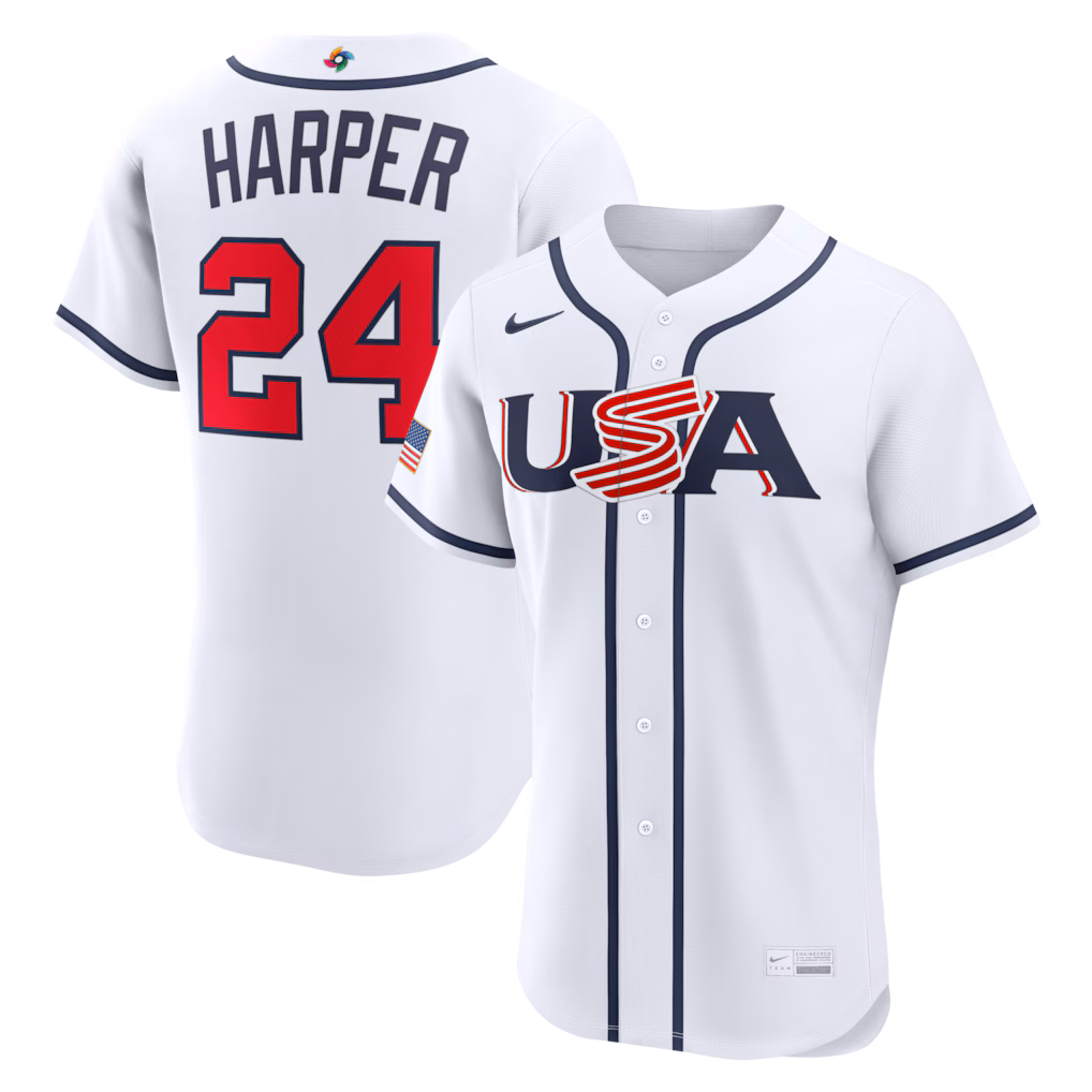 Men's USA Baseball Bryce Harper Nike White 2026 World Baseball Classic Home Authentic Jersey - ujerseystore
