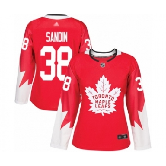 Women's Toronto Maple Leafs #38 Rasmus Sandin Authentic Red Alternate Hockey Jersey - Ujersey