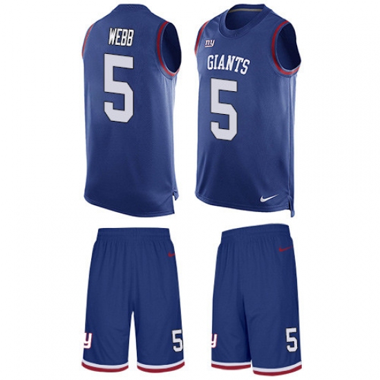 Men's Nike New York Giants #5 Davis Webb Limited Royal Blue Tank Top Suit NFL Jersey - Ujersey