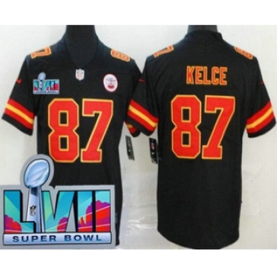 Men's Kansas City Chiefs #87 Travis Kelce Limited Black Super Bowl LVII Vapor Jersey - Ujersey