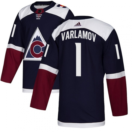 Men's Adidas Colorado Avalanche #1 Semyon Varlamov Authentic Navy Blue Alternate NHL Jersey - Ujersey