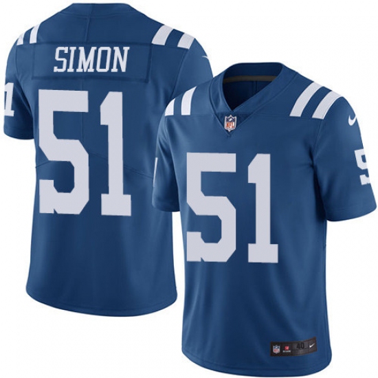 Youth Nike Indianapolis Colts #51 John Simon Limited Royal Blue Rush Vapor Untouchable NFL Jersey - Ujersey
