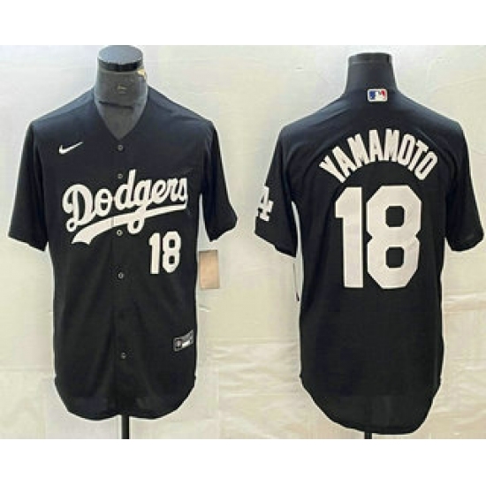 Men's Los Angeles Dodgers #18 Yoshinobu Yamamoto Number Black Turn Back The Clock Stitched Cool Base Jersey1 - Ujersey