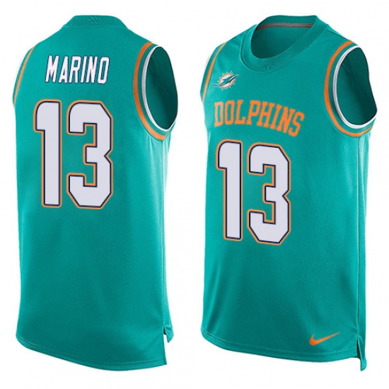 Men's Nike Miami Dolphins #13 Dan Marino Limited Aqua Green Player Name & Number Tank Top NFL Jersey - Ujersey