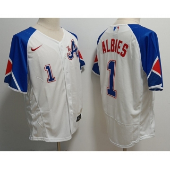 Men's Atlanta Braves #1 Ozzie Albies White 2023 City Connect Flex Base Stitched Baseball Jersey - Ujersey