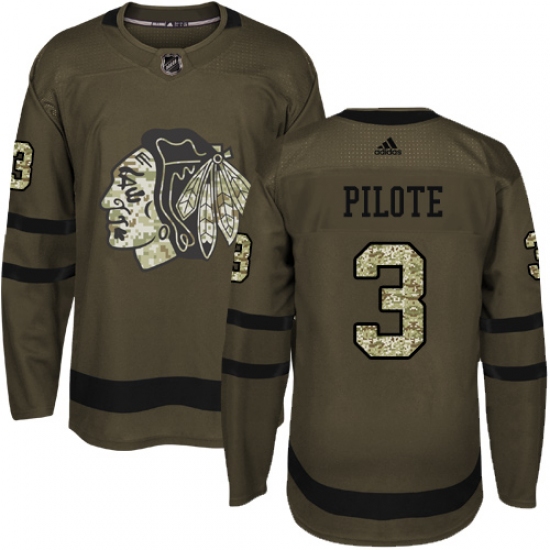 Men's Reebok Chicago Blackhawks #3 Pierre Pilote Authentic Green Salute to Service NHL Jersey - Ujersey