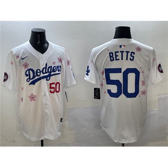 Men's Los Angeles Dodgers #50 Mookie Betts White 2025 Tokyo Series Limited Stitched Baseball Jersey - Ujersey