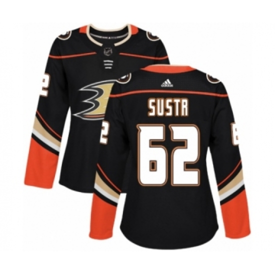Women's Adidas Anaheim Ducks #62 Andrej Sustr Premier Black Home NHL Jersey
